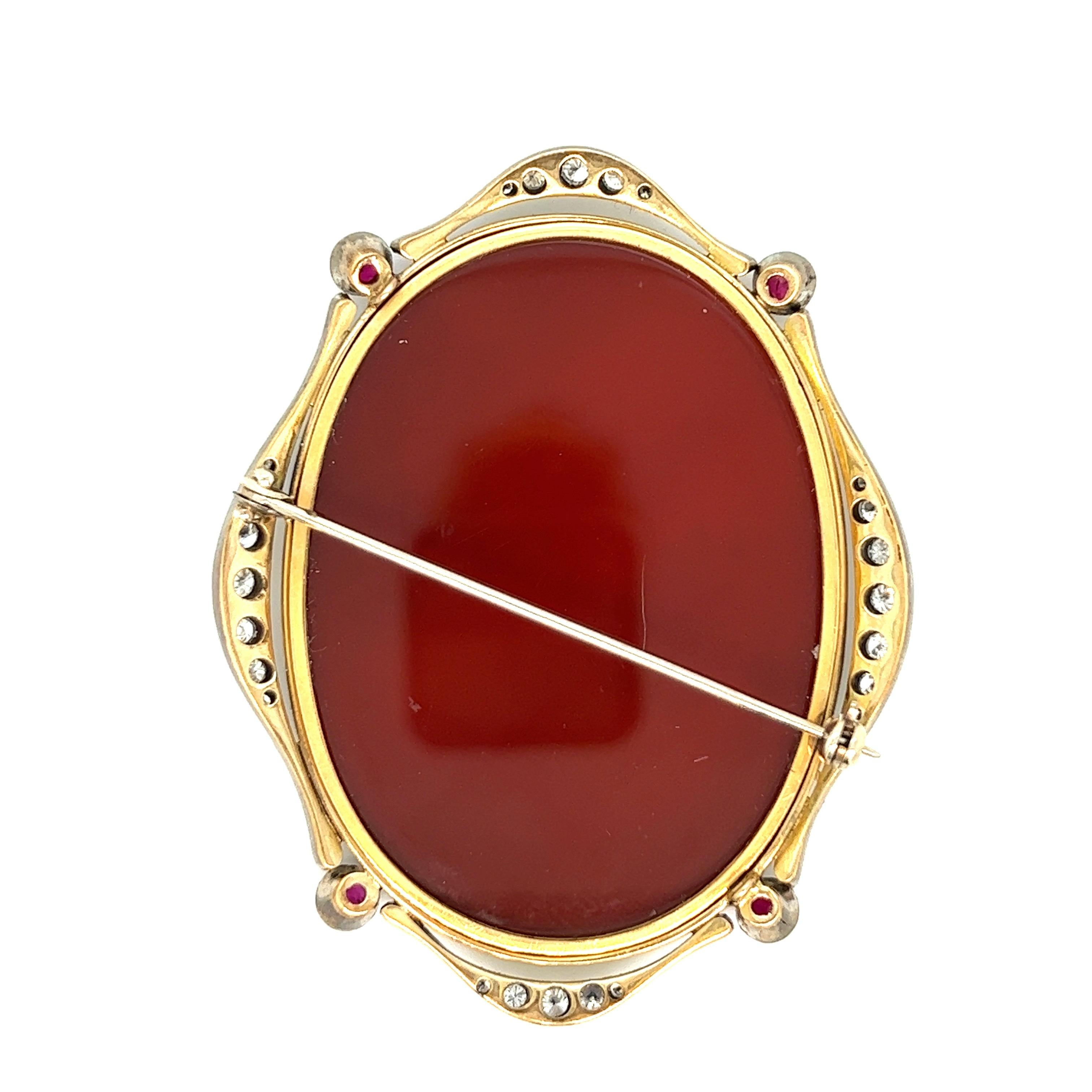 Victorian Silver & Gold Diamond Ruby Shell Cameo For Sale