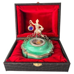 Antique Silver, Gold Enamel and Pearl Double Singing Bird Clock