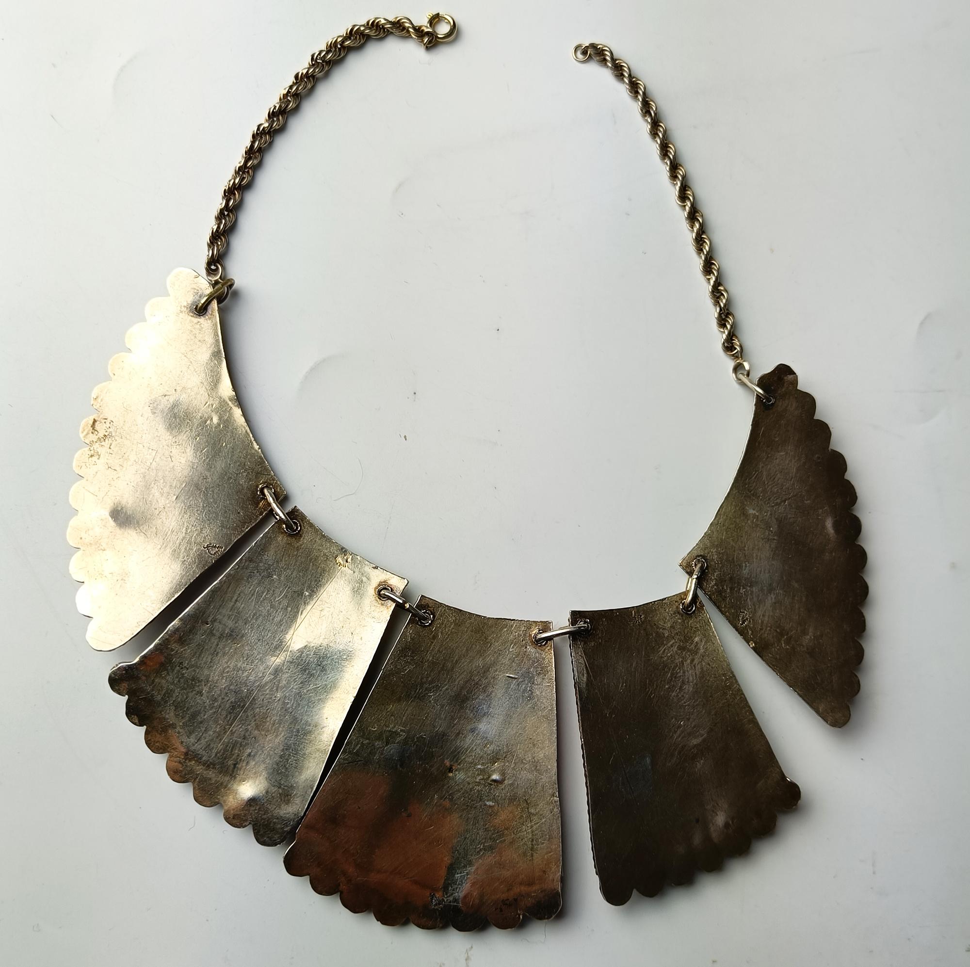 Silver gold gilt Persian bib necklace with turquoise Middle Eastern Antiques In Good Condition For Sale In London, GB