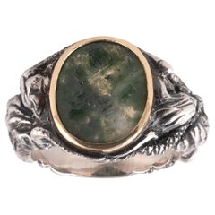 Silver & Gold Green Chalcedony Finger Ring Depicting Jupiter Roman First Century
