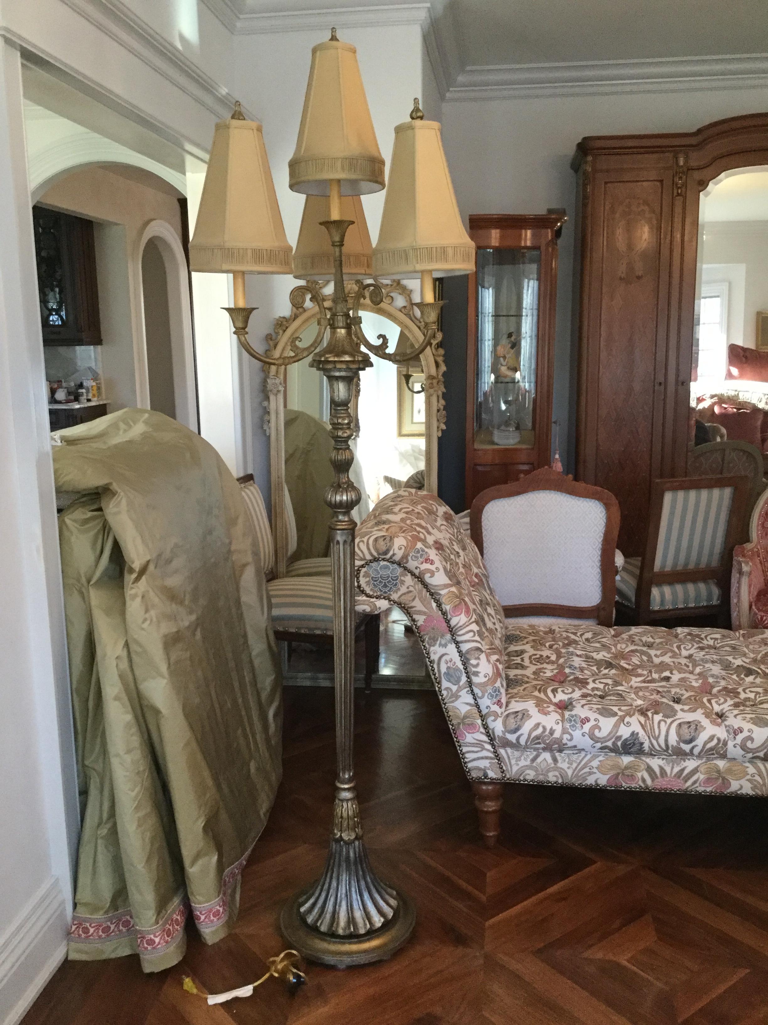 Painted Silver and Gold Leaf Floor Lamp For Sale