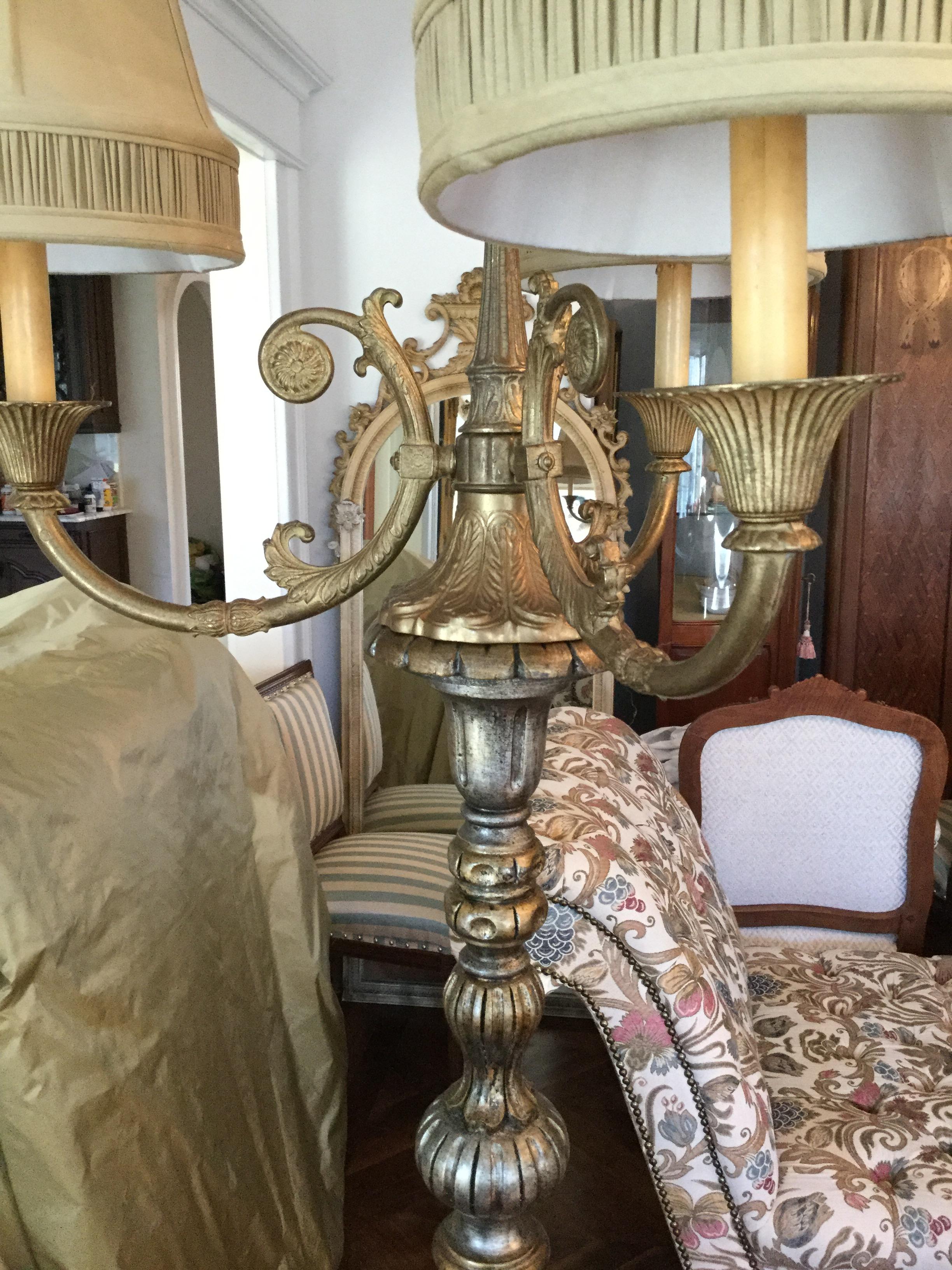 Silver and Gold Leaf Floor Lamp In Excellent Condition For Sale In Livingston, NJ