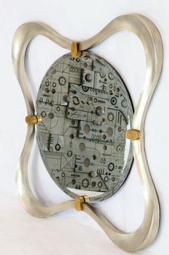 Silver Gold Leaf Free Organic Form Frame Round Beveled Wall Mirror