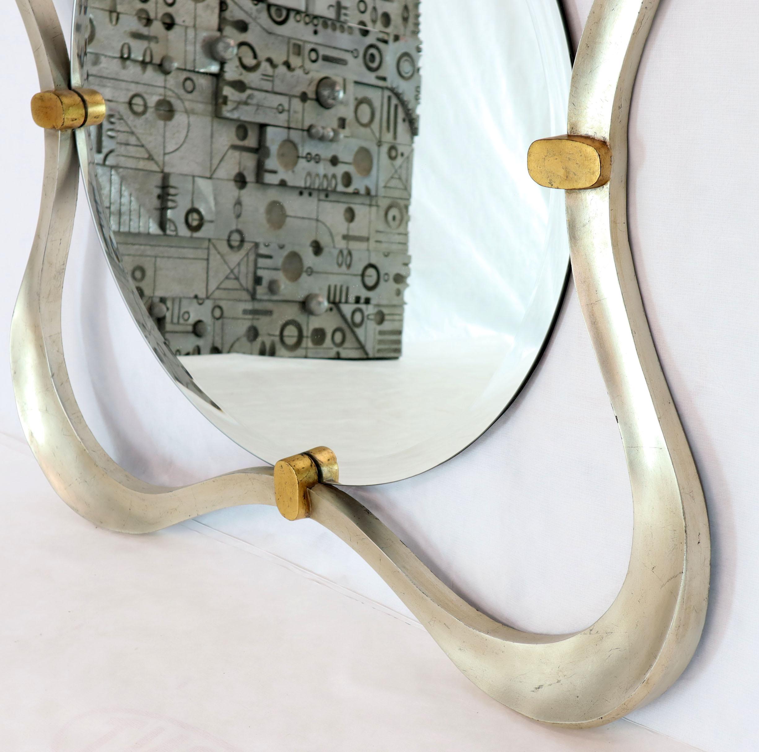 American Silver Gold Leaf Free Organic Form Frame Round Beveled Wall Mirror  