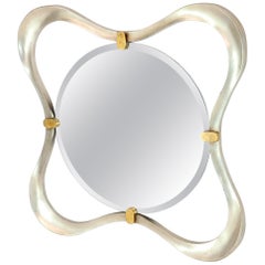 Used Silver Gold Leaf Free Organic Form Frame Round Beveled Wall Mirror  