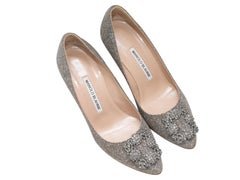 Silver & Gold Manolo Blahnik Crystal Buckle Lamé Pumps Size 37