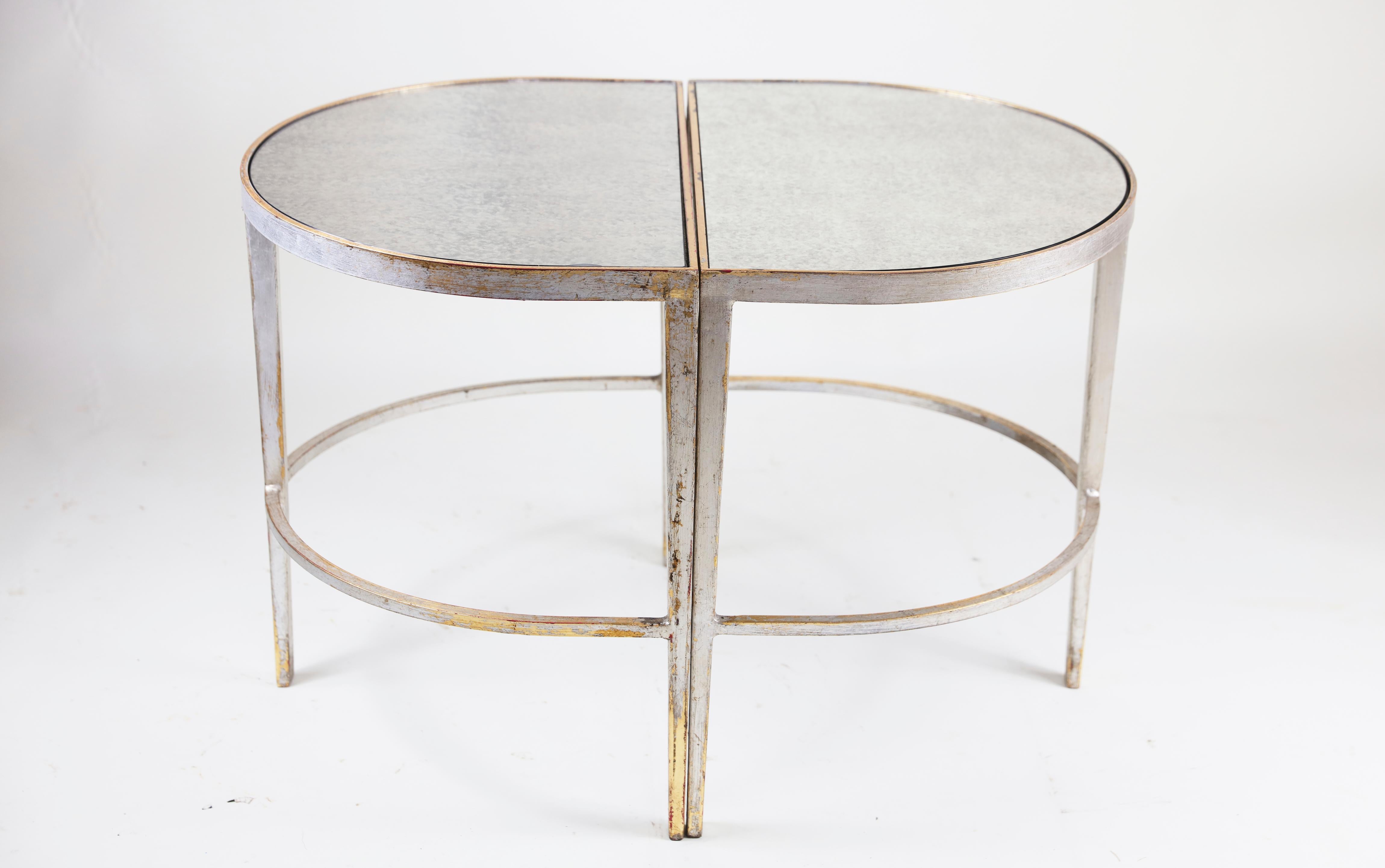 Women's or Men's Silver & Gold Mirrored Cocktail Table 3 Pieces