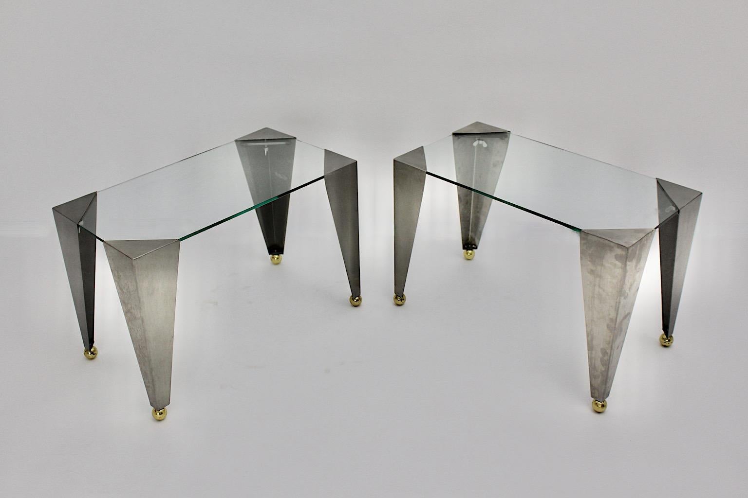 Silver Gold Modern Vintage Pair of Side Table Stainless Steel Brass, 2000, Italy In Good Condition For Sale In Vienna, AT