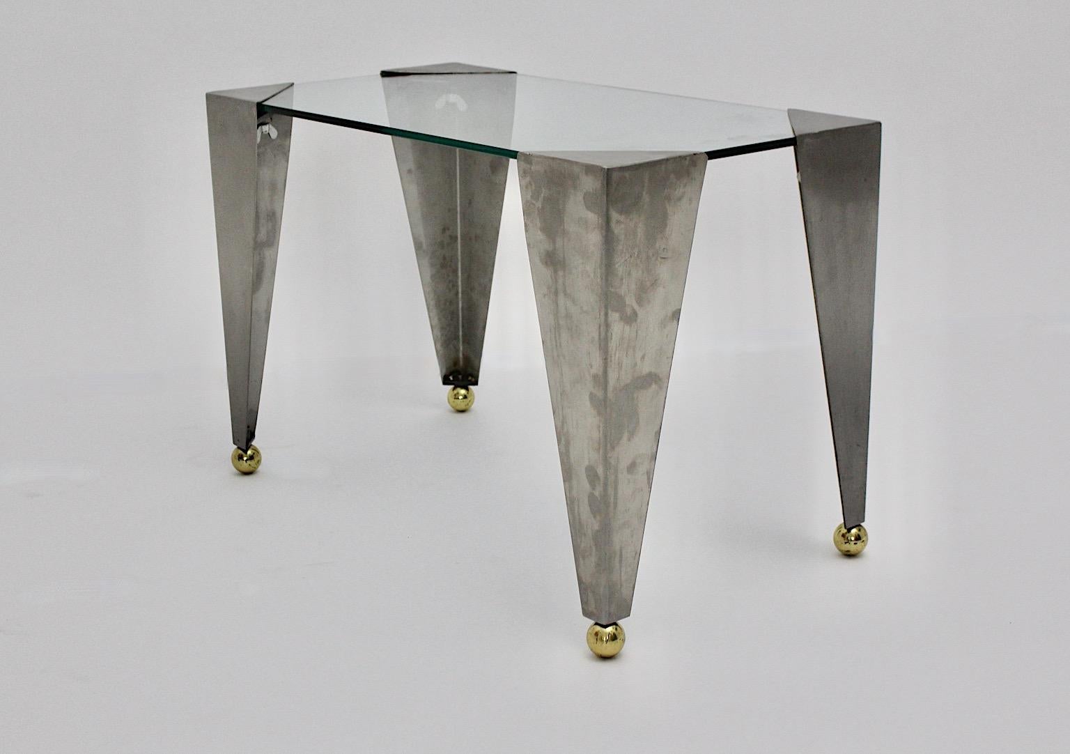Silver Gold Modern Vintage Pair of Side Table Stainless Steel Brass, 2000, Italy For Sale 1