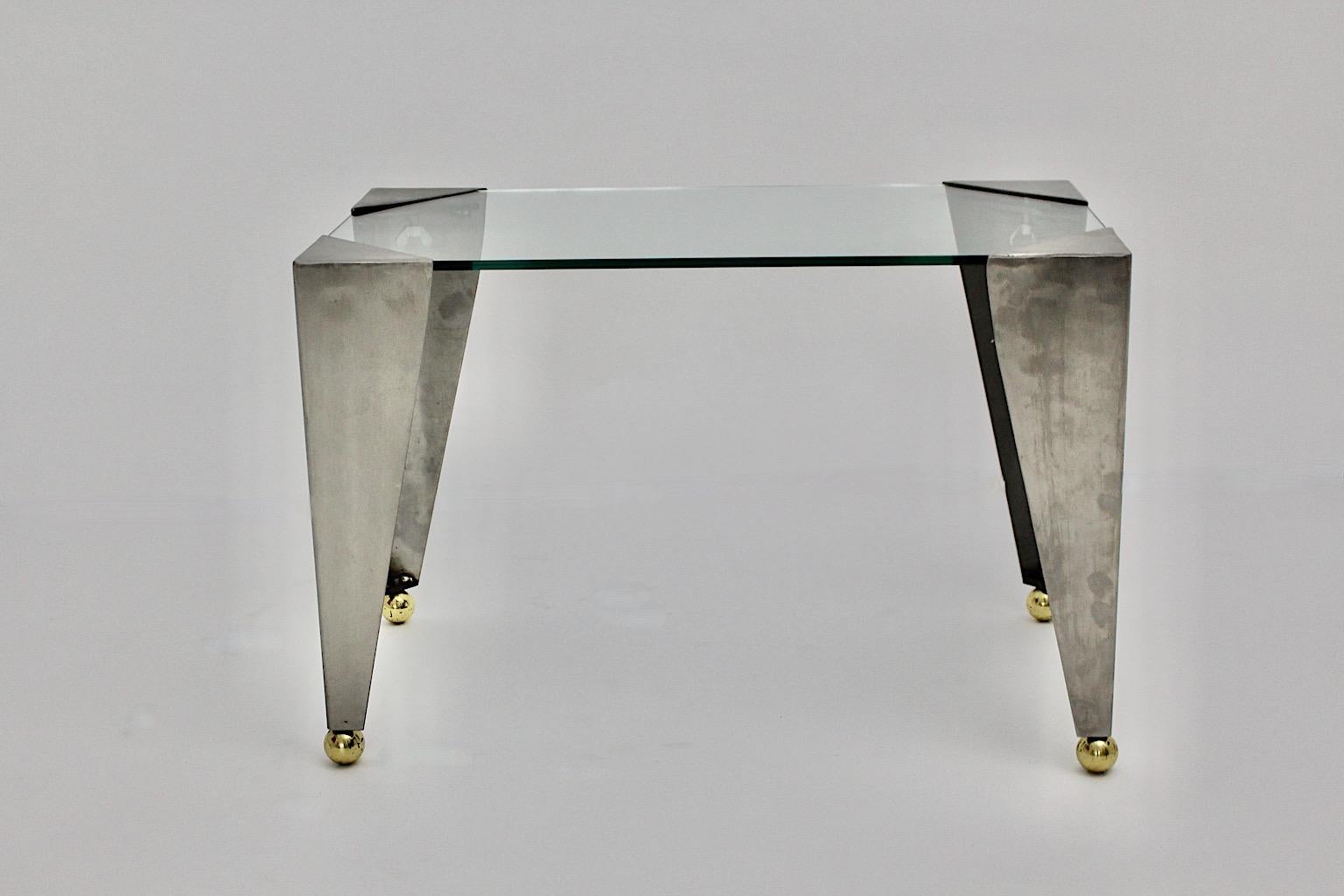 Silver Gold Modern Vintage Pair of Side Table Stainless Steel Brass, 2000, Italy For Sale 3