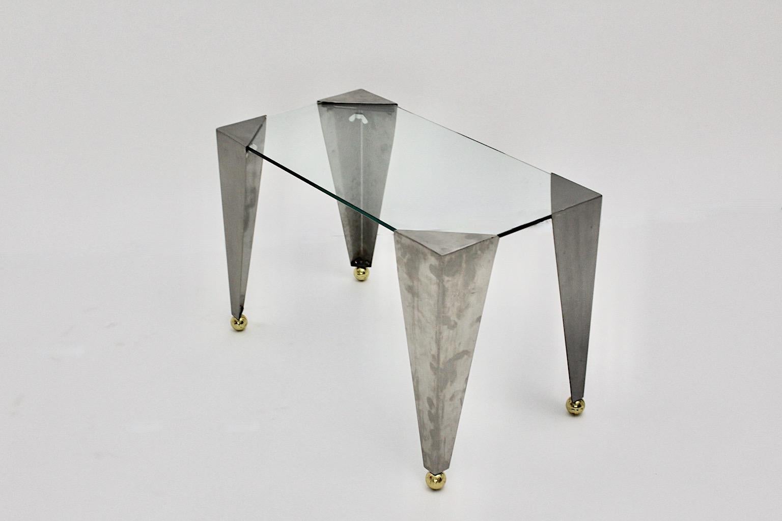 Silver Gold Modern Vintage Pair of Side Table Stainless Steel Brass, 2000, Italy For Sale 4