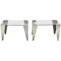Silver Gold Modern Vintage Pair of Side Table Stainless Steel Brass, 2000, Italy