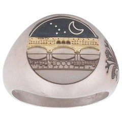 Silver Gold Old Bridge Lily of Florence Signet Ring