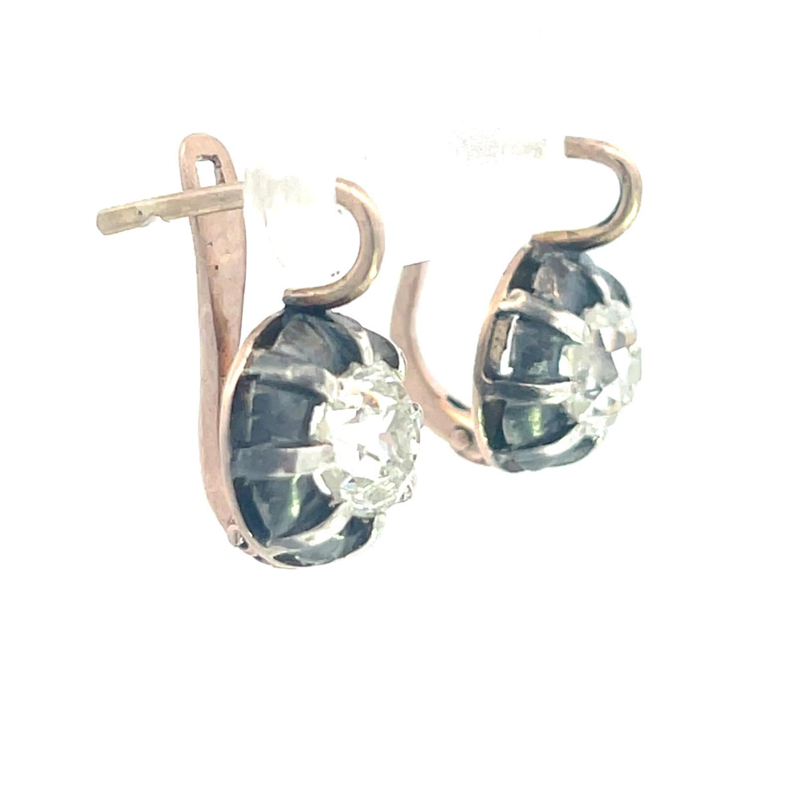 Silber & Gold Alt-Europäische Diamant-Ohrringe (Alteuropäischer Schliff) im Angebot