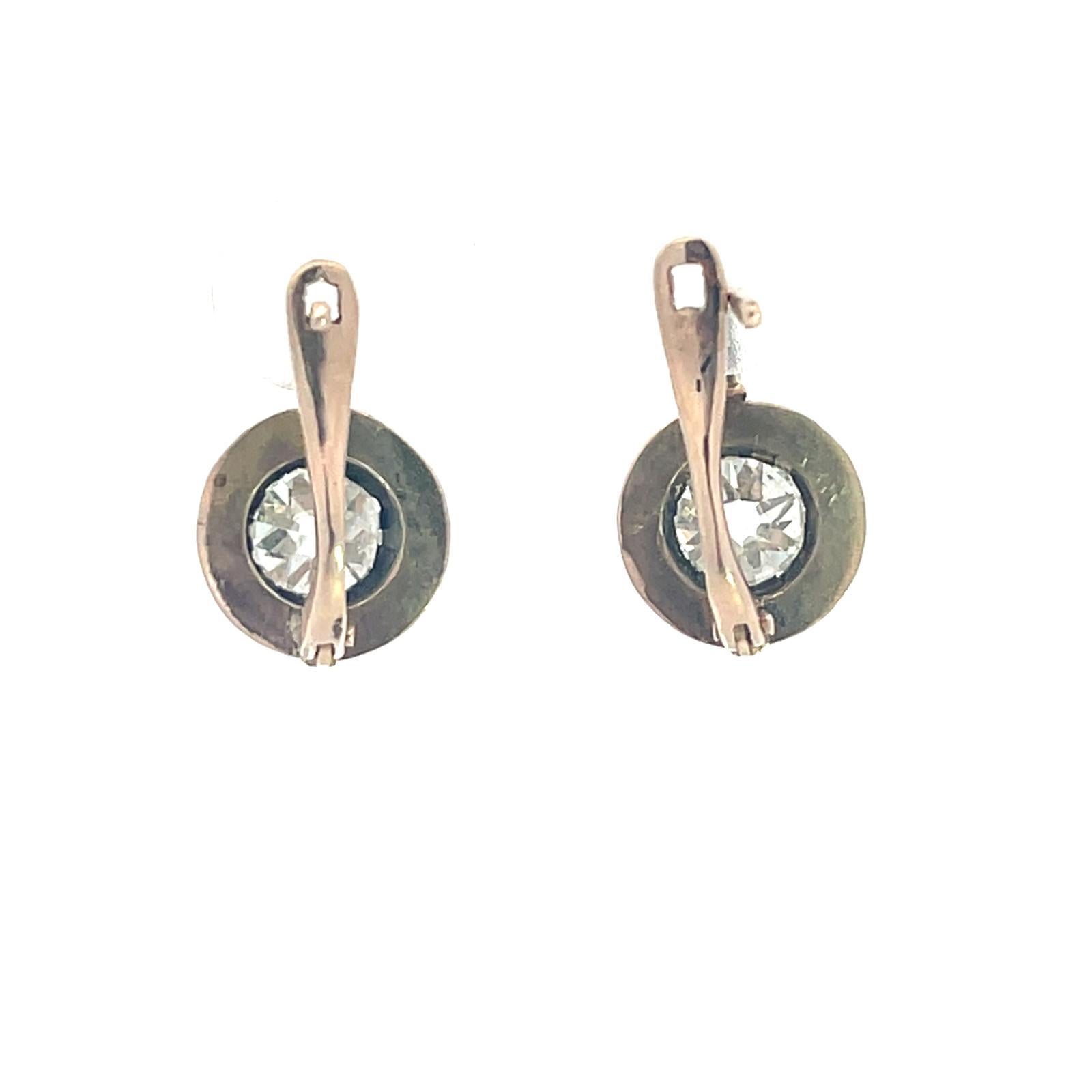 Silber & Gold Alt-Europäische Diamant-Ohrringe für Damen oder Herren im Angebot