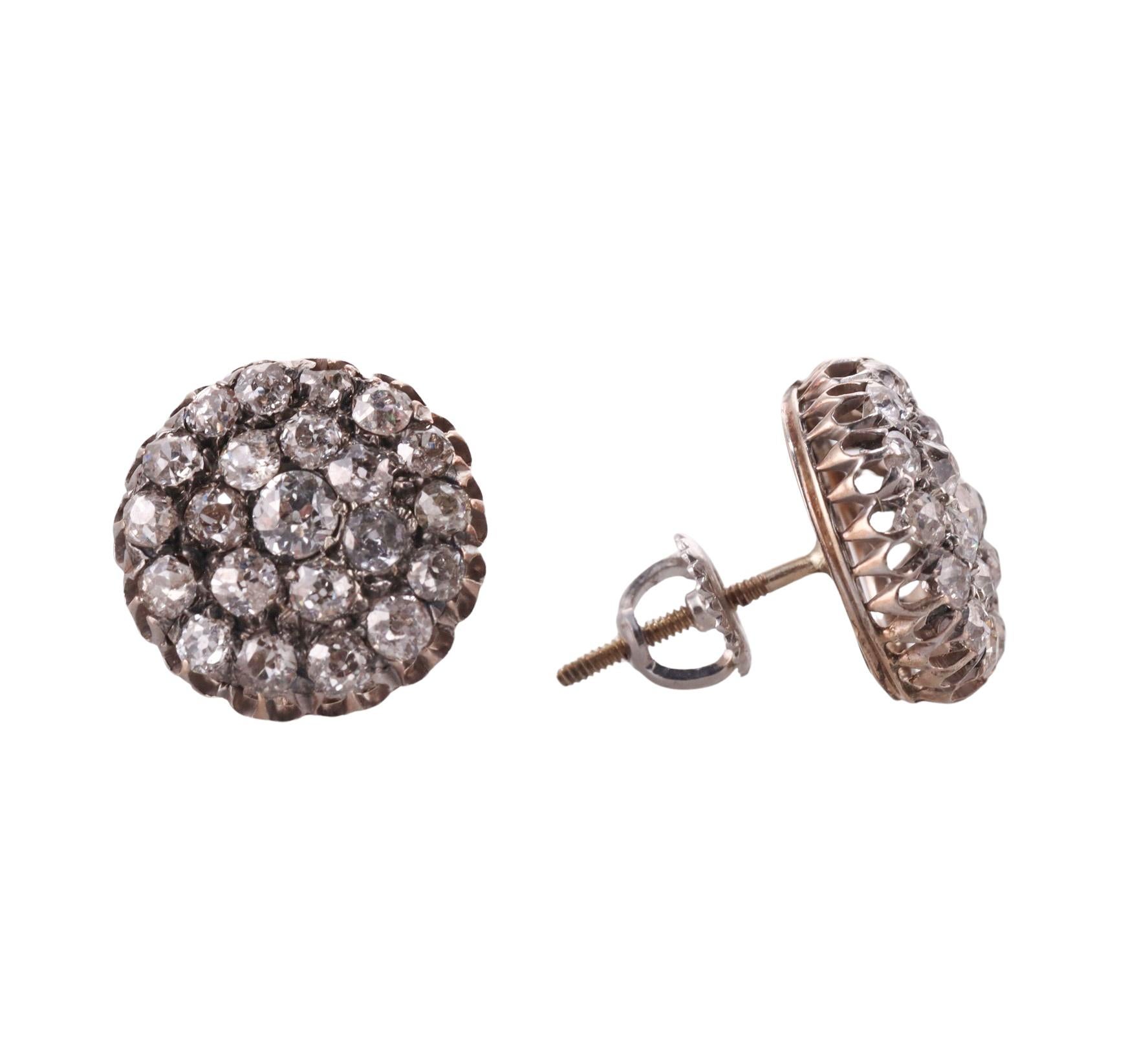Pendientes de diamantes Silver Gold Old Mine Talla antigua