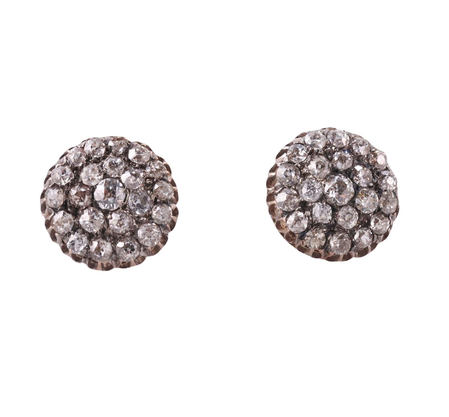 Pendientes de diamantes Silver Gold Old Mine en Excelente Estado en New York, NY