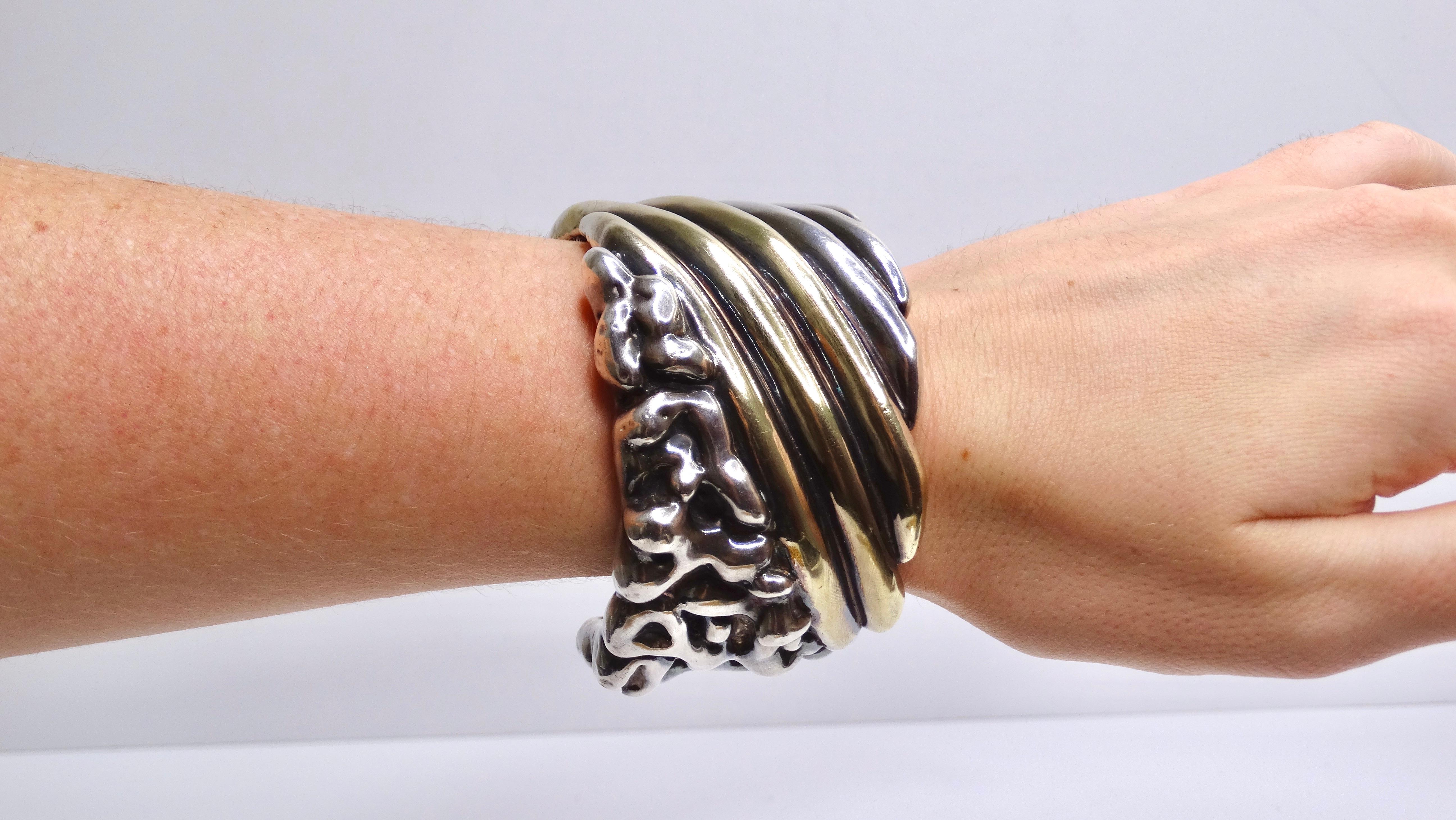 Silver & Gold Ornate Hollow Cuff For Sale 6