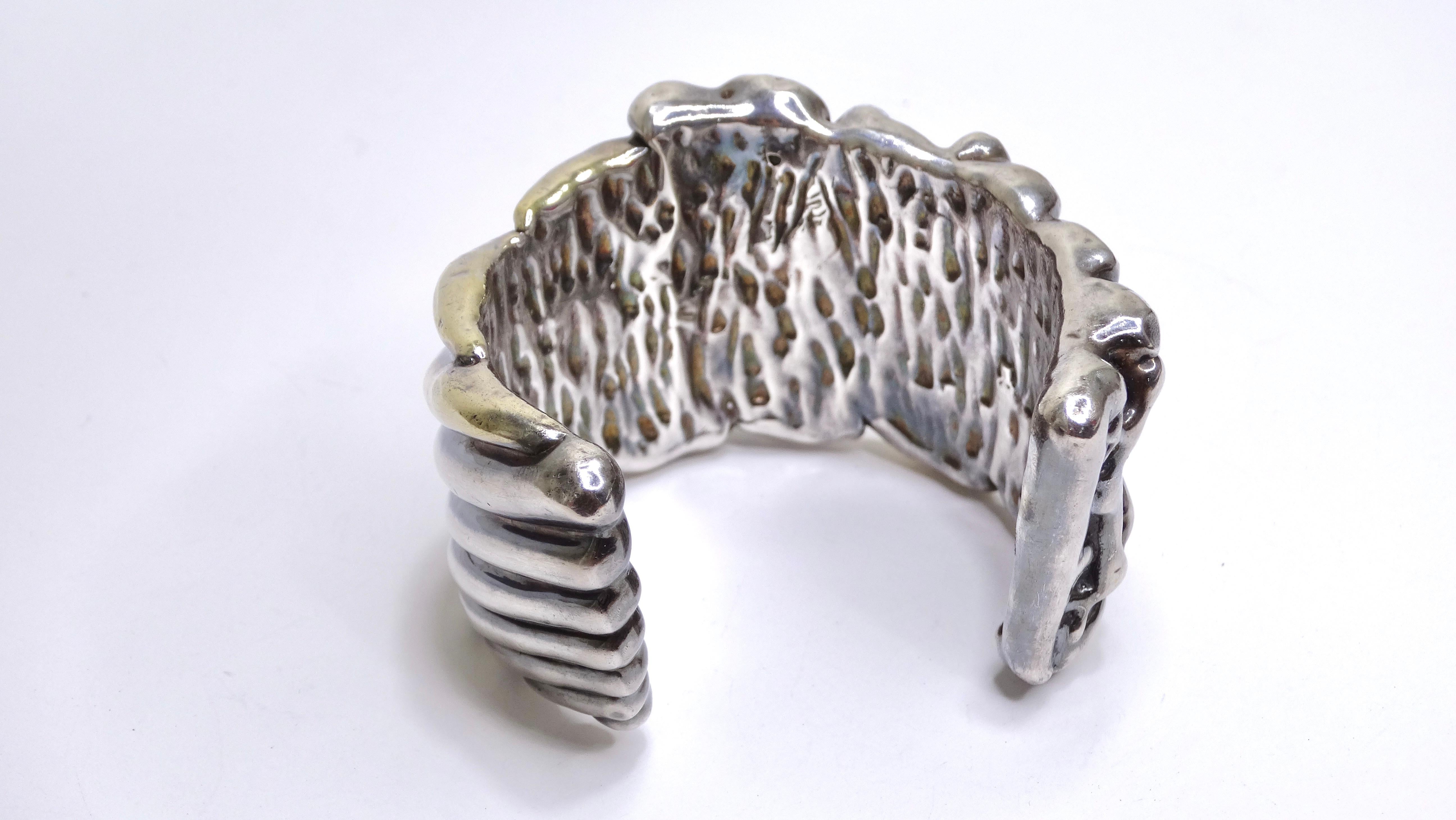 Silver & Gold Ornate Hollow Cuff For Sale 1