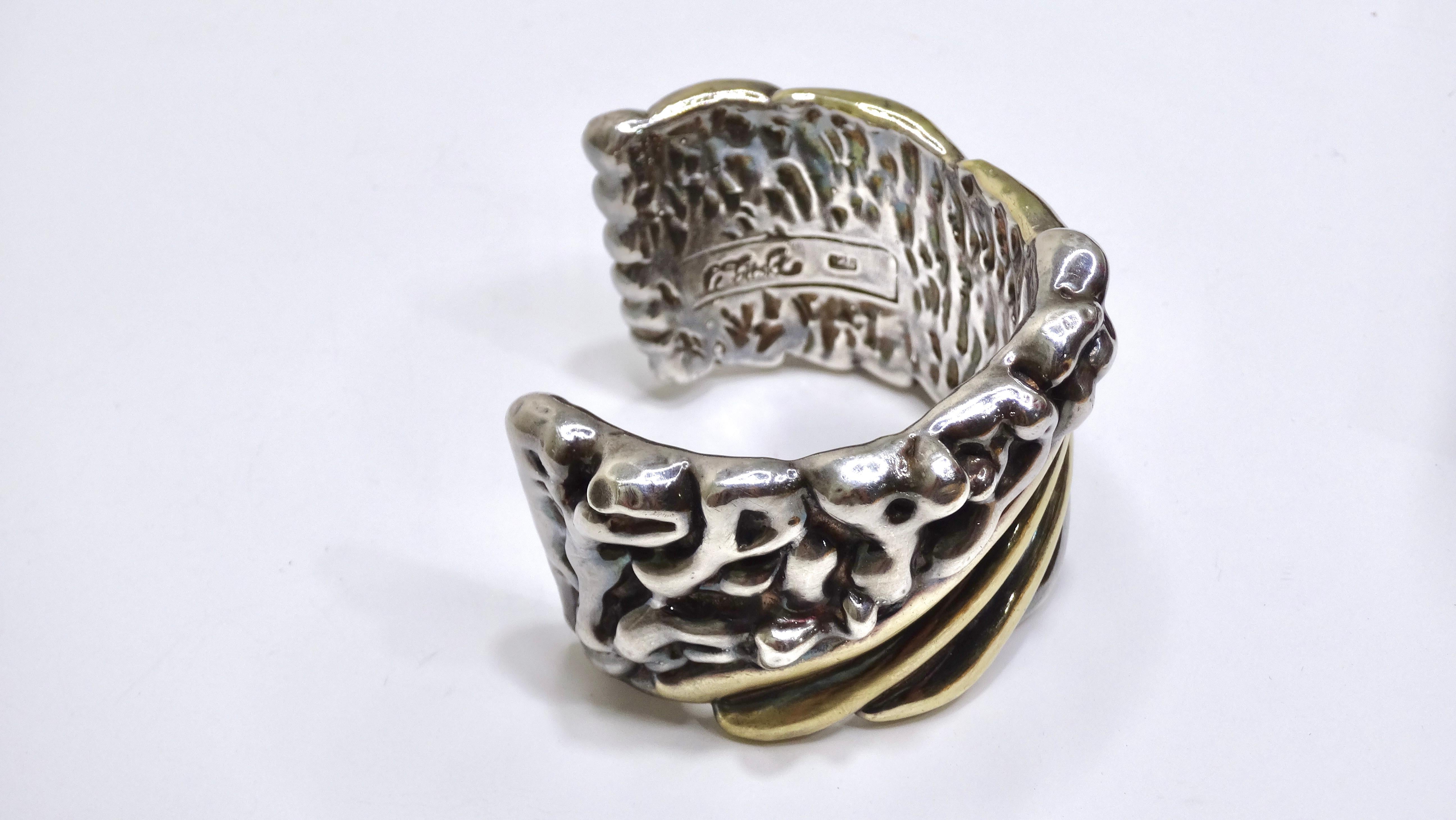 Silver & Gold Ornate Hollow Cuff For Sale 3
