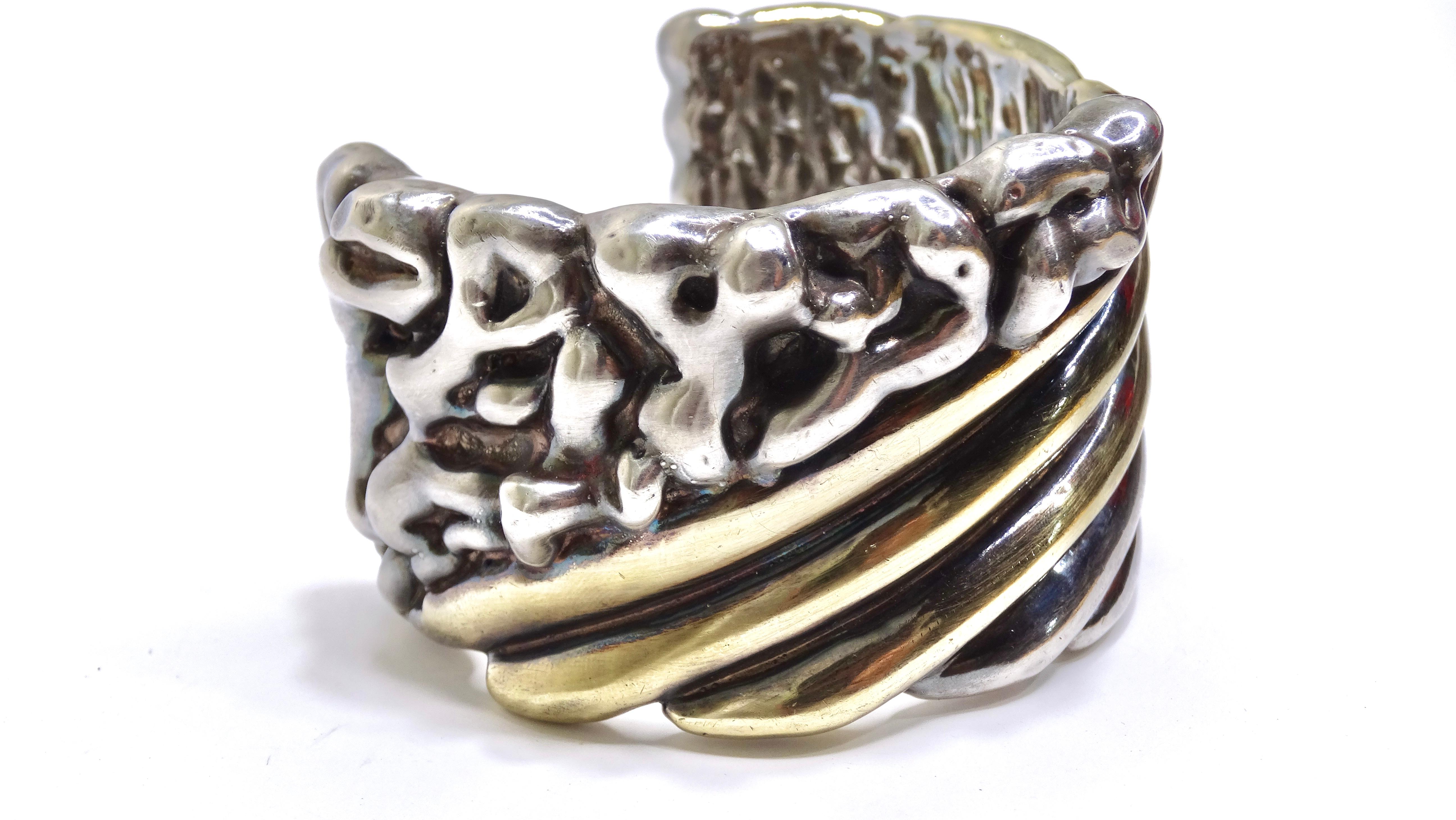 Silver & Gold Ornate Hollow Cuff For Sale 4