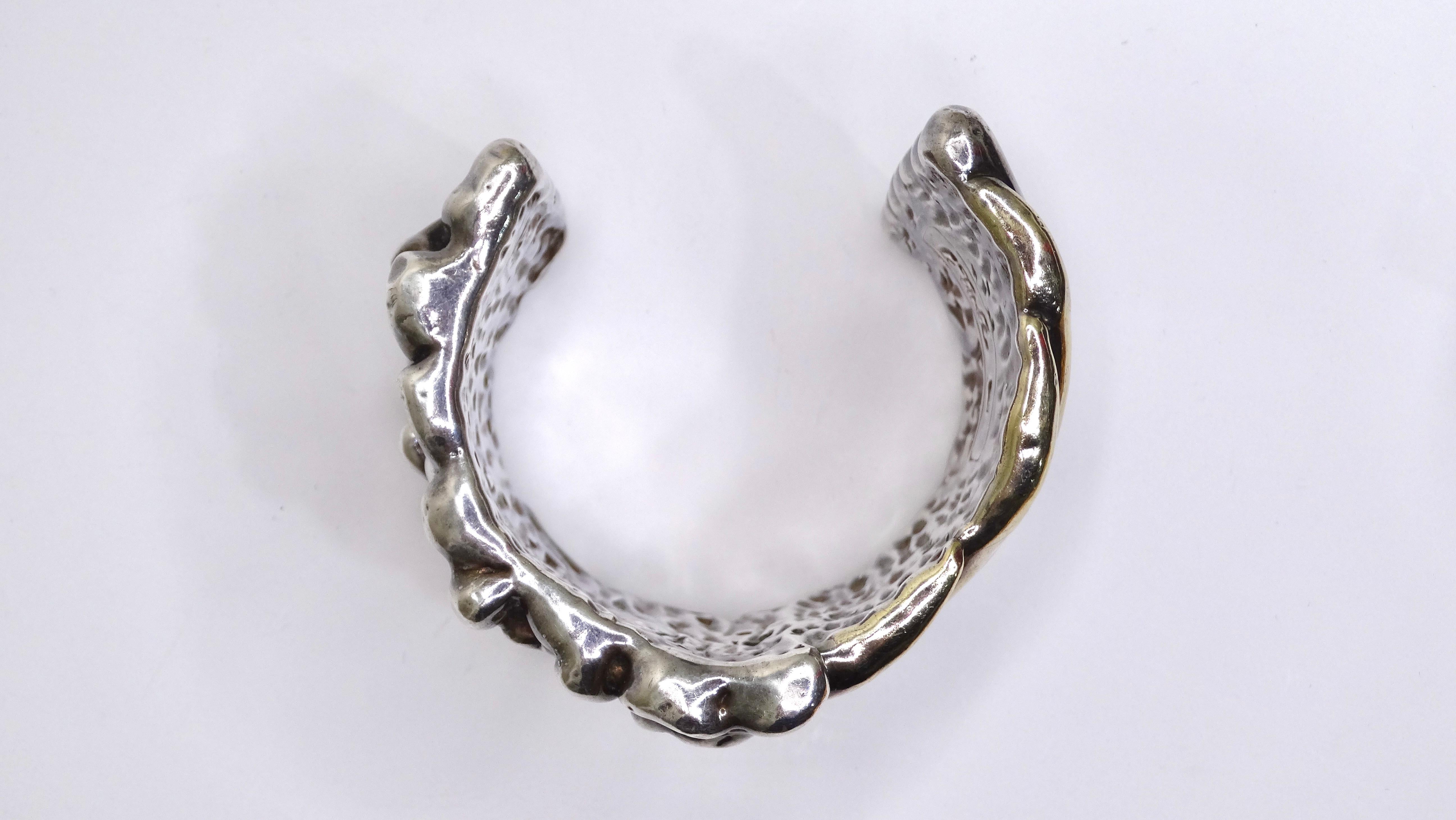 Silver & Gold Ornate Hollow Cuff For Sale 5