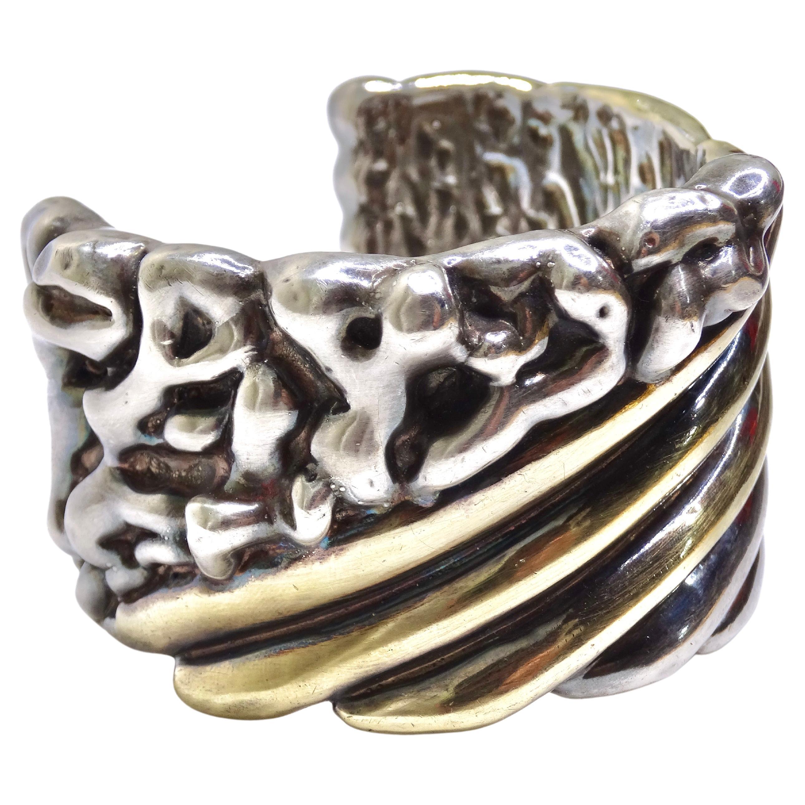 Silver & Gold Ornate Hollow Cuff For Sale