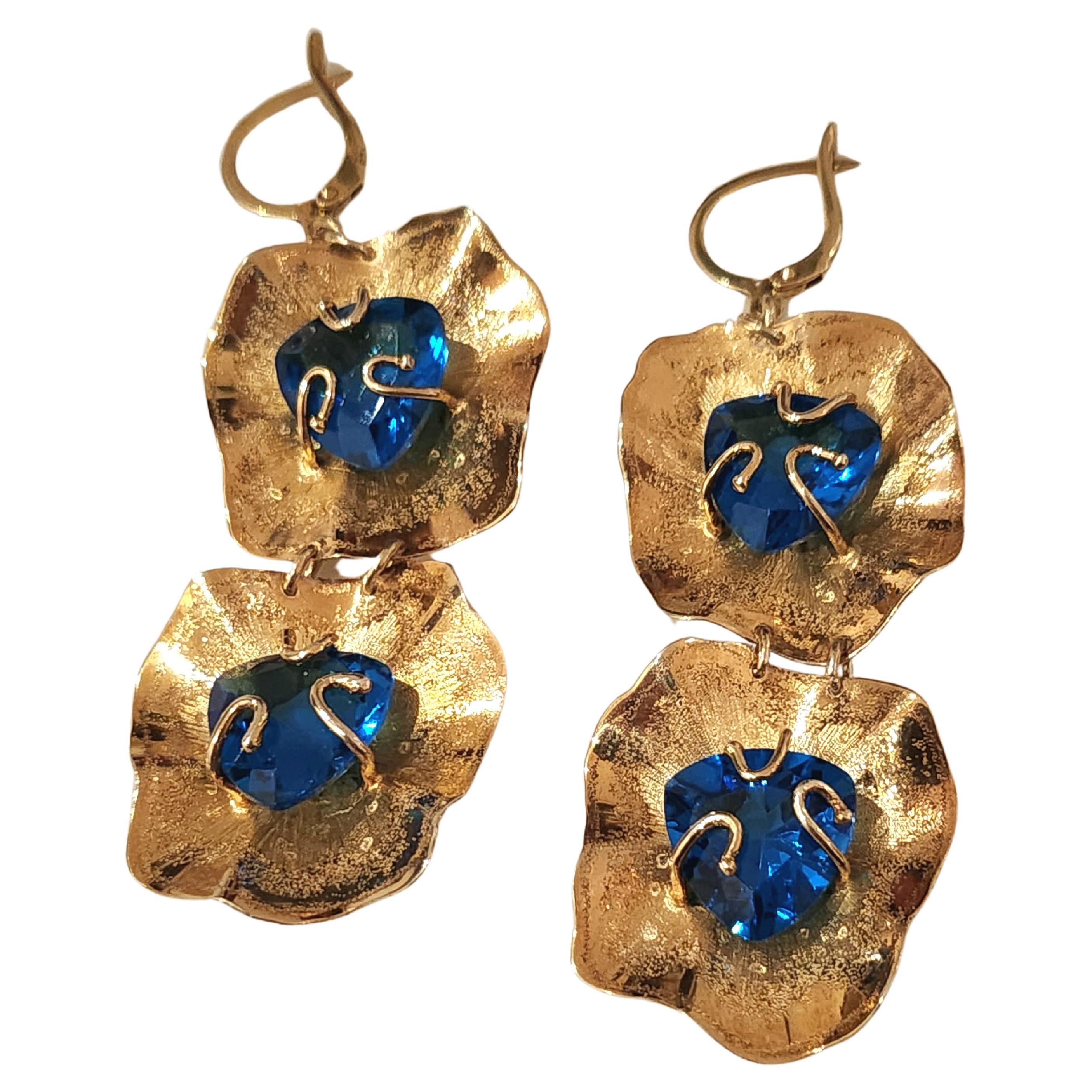 Women's Silver Gold Plated Blue Stone Earrings