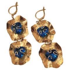 Silver Gold Plated Blue Stone Earrings