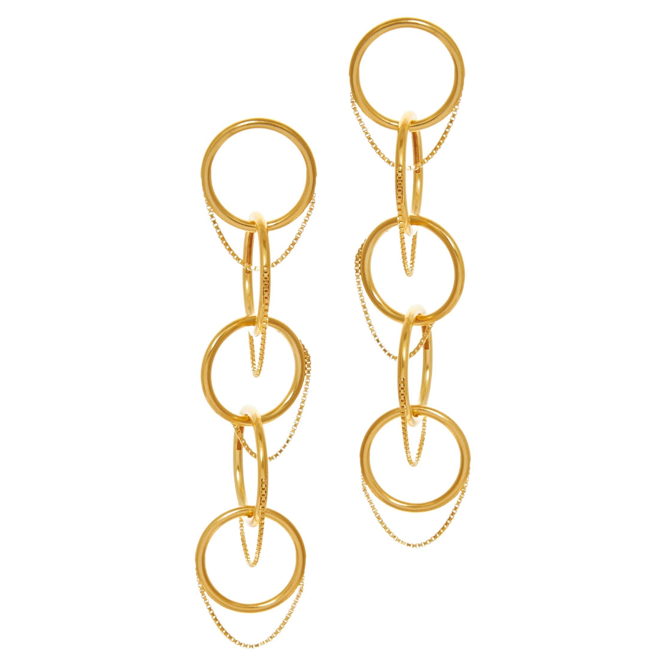 Silver Gold plated earrings box chain long movement handmade greek