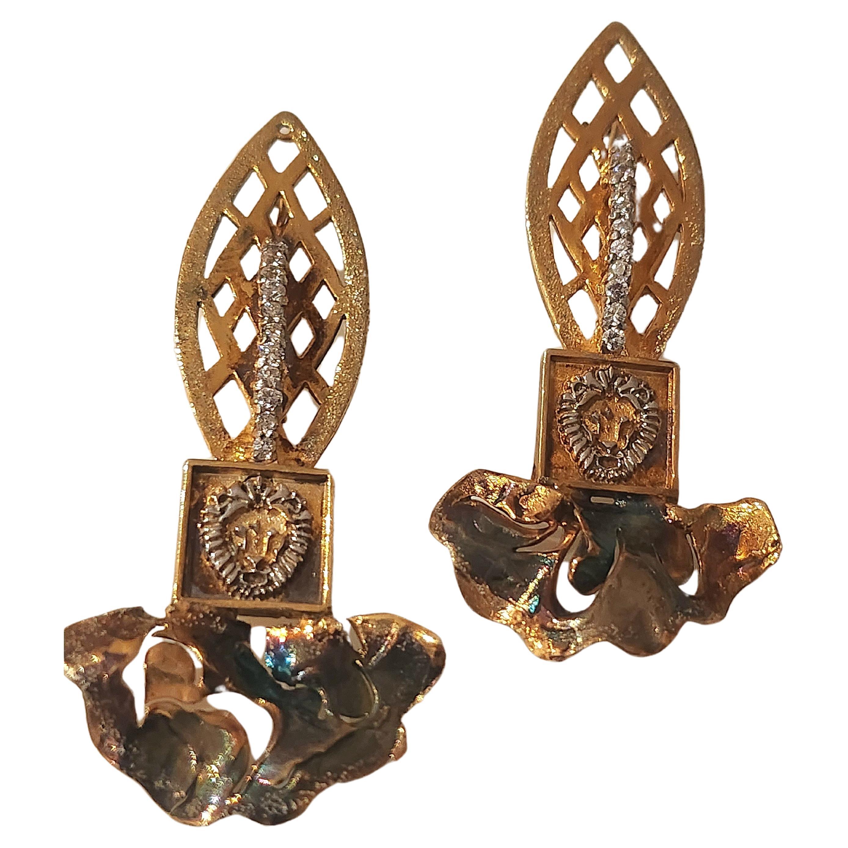 Silver 925 large hand made earrings gold plated with 750k gold finest decorted with colorful hand painted enamel in byzantine designe 