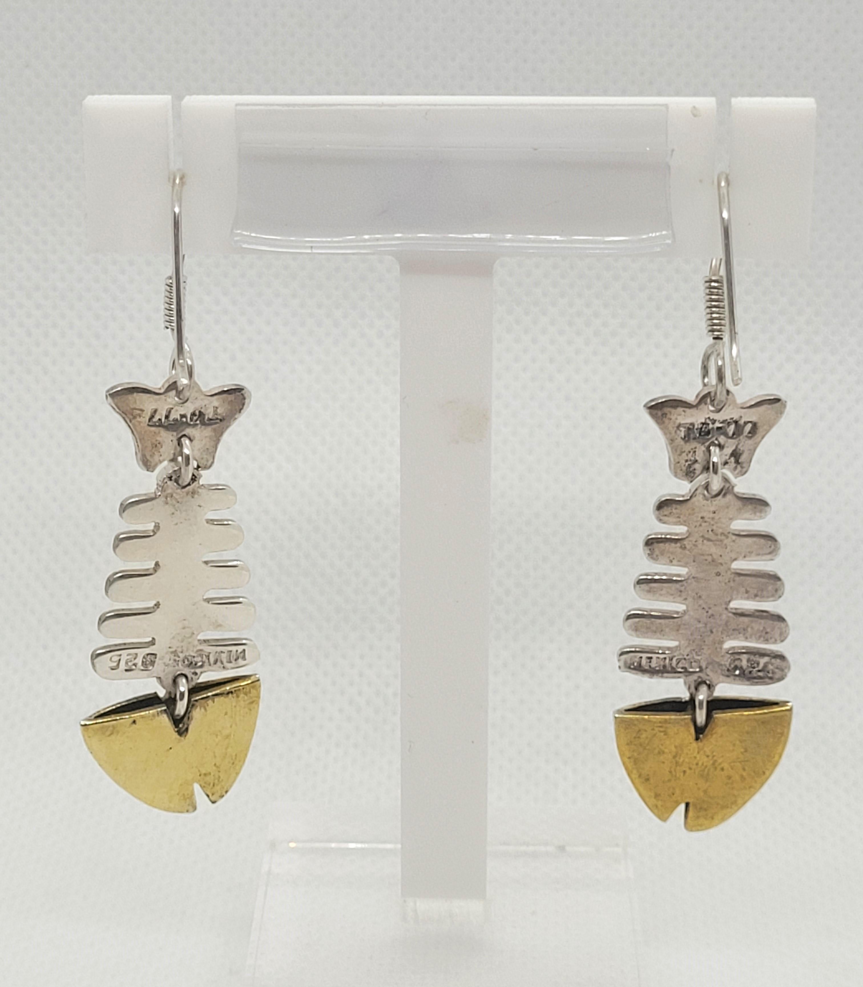 gold fish bone earrings