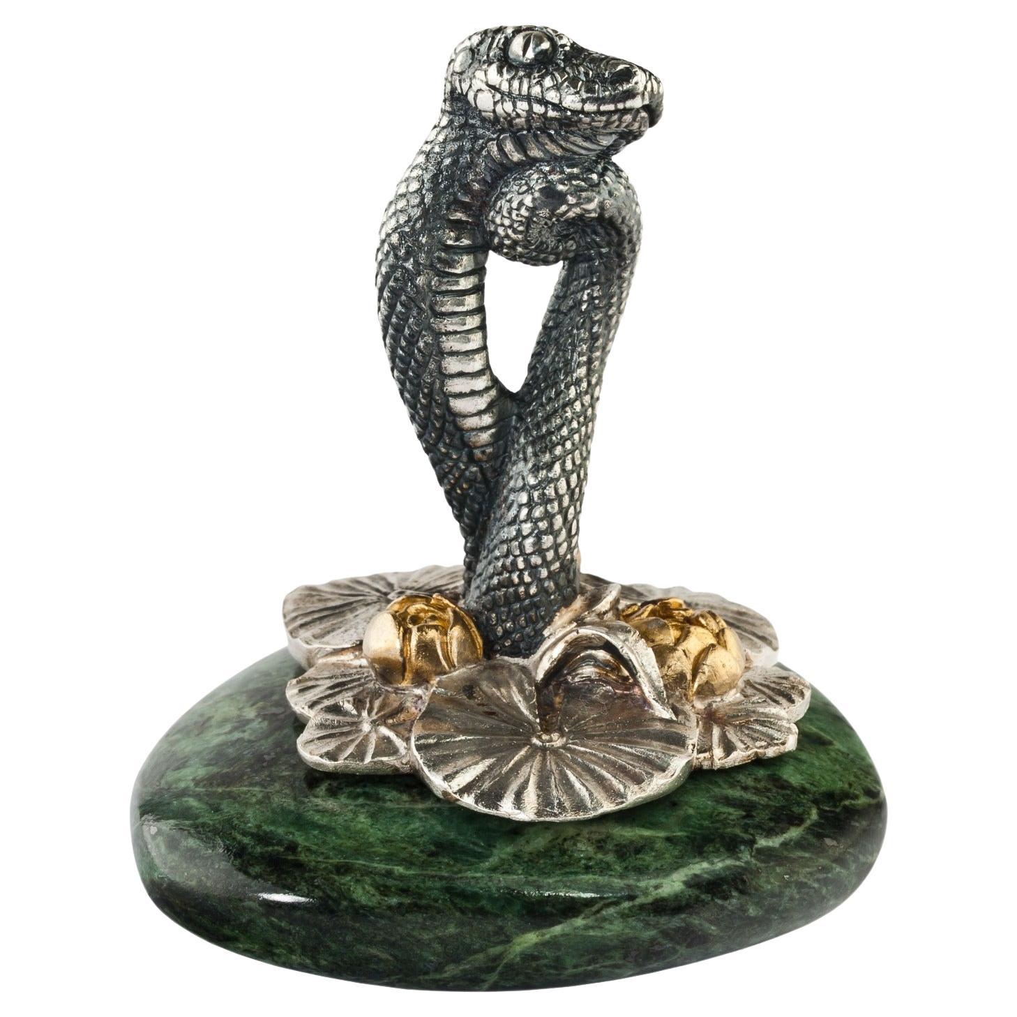 Silberne vergoldete Lotusschlange Miniatur von MOISEIKIN