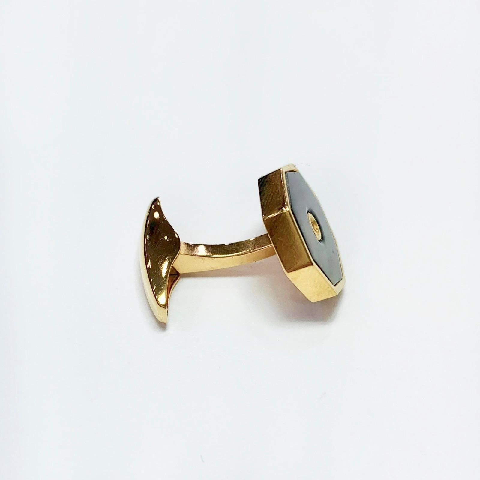 Modern Silver Gold-Plated Mother of Pearl and Diamond Cufflinks For Sale