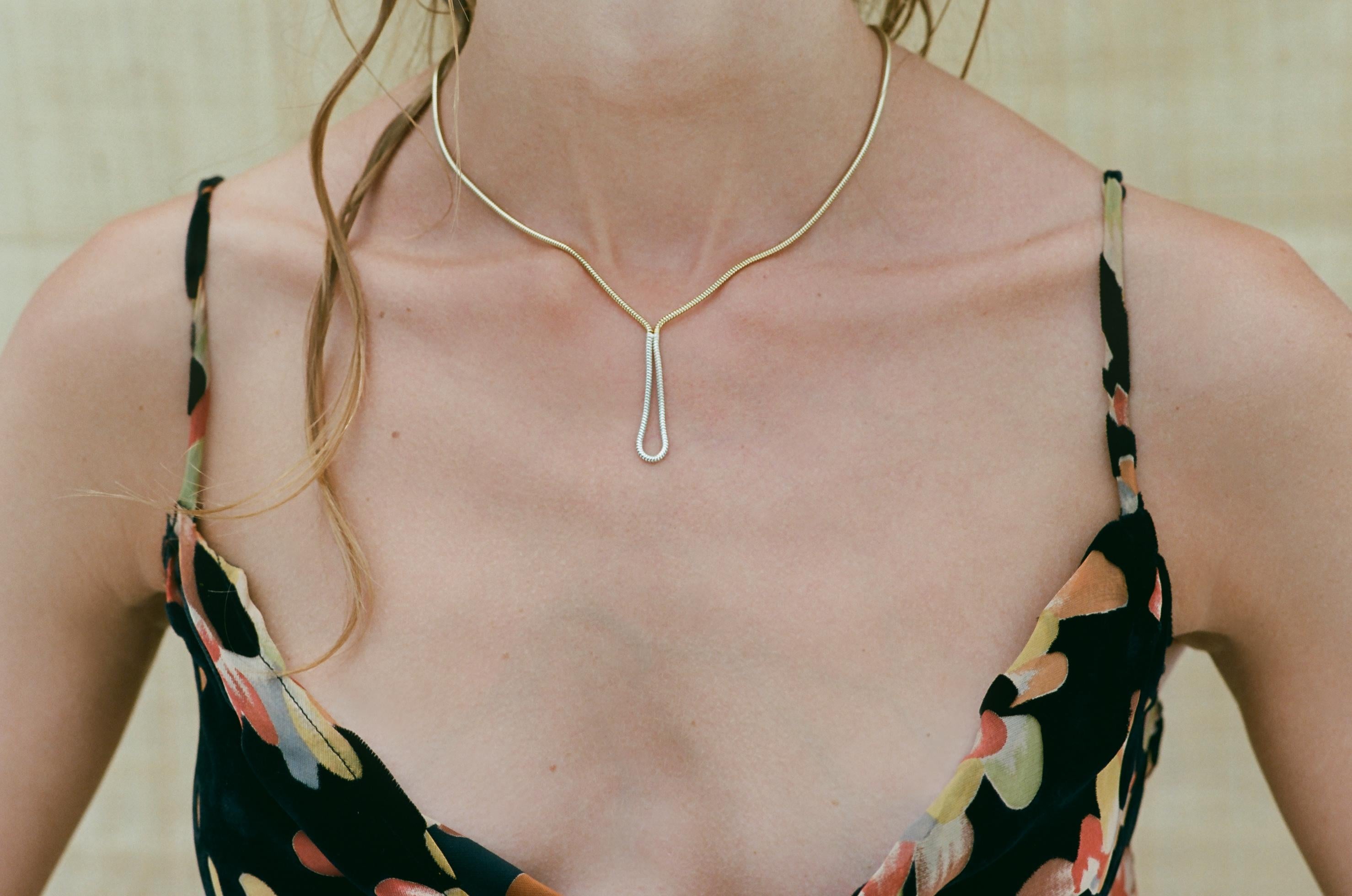 Contemporary Silver Gold-Plated Necklace Minimal Short Snake Chain Greek Jewelry For Sale