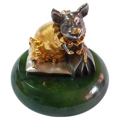 Silver Gold Plated Pig with a Rich Bag miniature