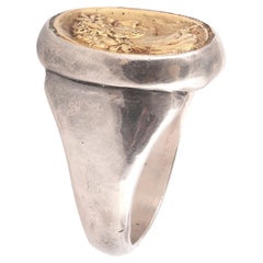 Silver Gold Roman Emperor Intaglio Men’s Ring