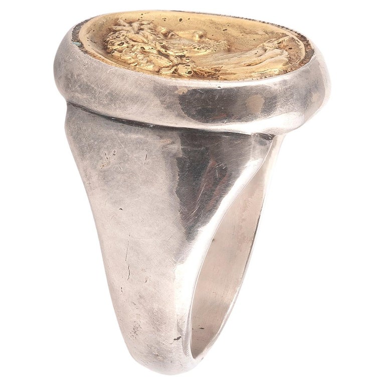 Silver Gold Roman Emperor Intaglio Men’s Ring For Sale at 1stDibs