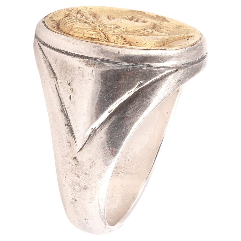 Silver Gold Roman Emperor Intaglio Men’s Ring For Sale at 1stDibs