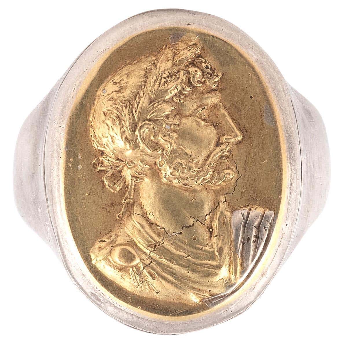 Silver Gold Roman Emperor Intaglio Men’s Ring For Sale at 1stDibs
