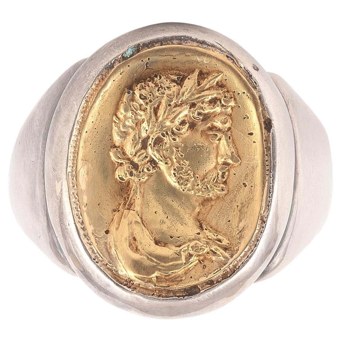 Silver Gold Roman Emperor Intaglio Men’s Ring For Sale at 1stDibs ...