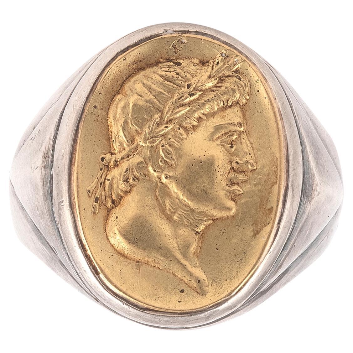 Silver Gold Roman Emperor Gaius Julius Caesar Cameo Men’s Ring 