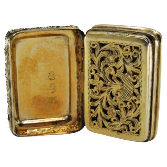 Silver & gold vinaigrette box w/ friezes & reliefs from the George IV period