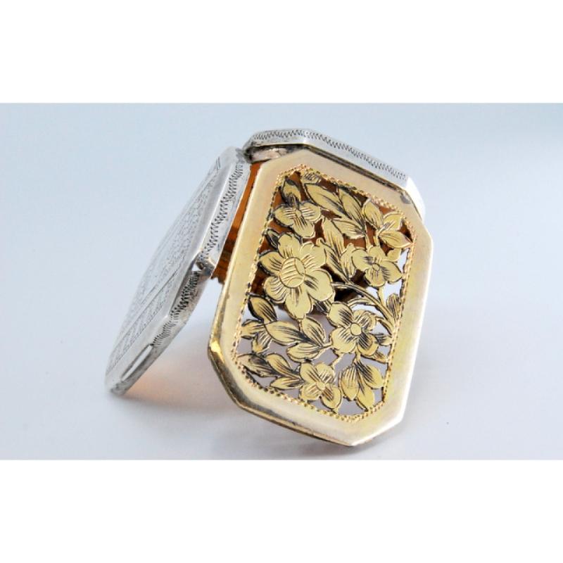 Silver & gold vinaigrette box w/ George III period engraving on the lid & casing im Angebot 3