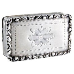 Silver-gold vinaigrette box with book-shaped lid reliefs, Victorian period