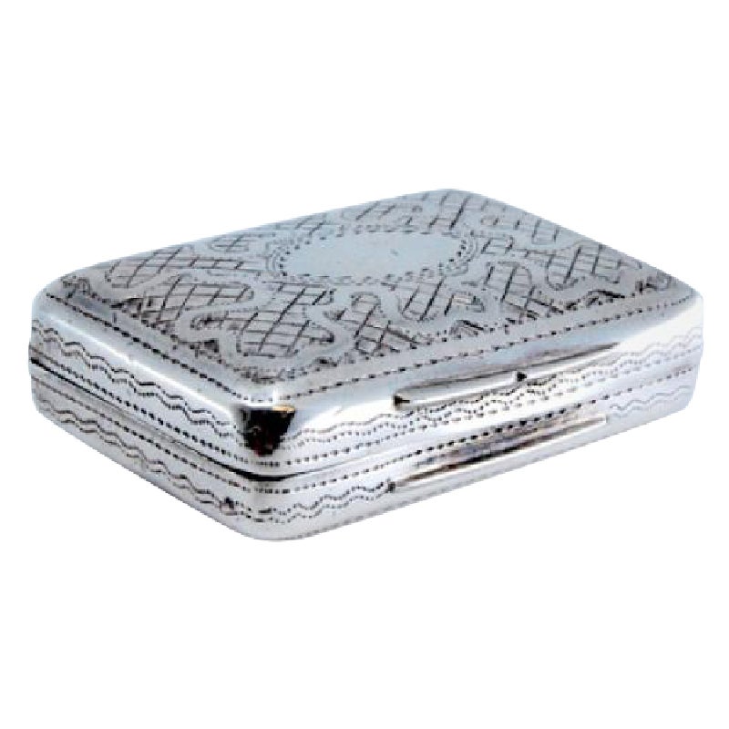 Silver-gold vinaigrette box with engraved lid, George IV period