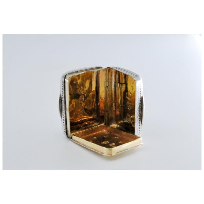 Silver-gold vinaigrette box with engraving on both sides, George III period In Good Condition For Sale In Porto, PT