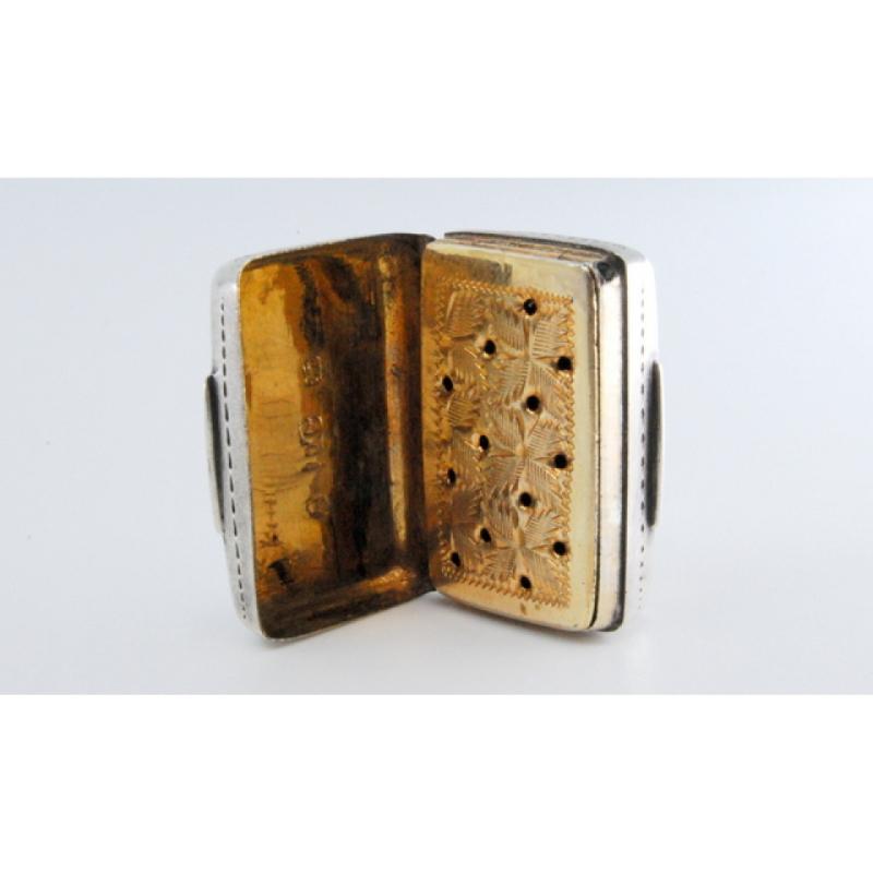 Silver-gold vinaigrette box with engraving, Victorian period (Europäisch) im Angebot