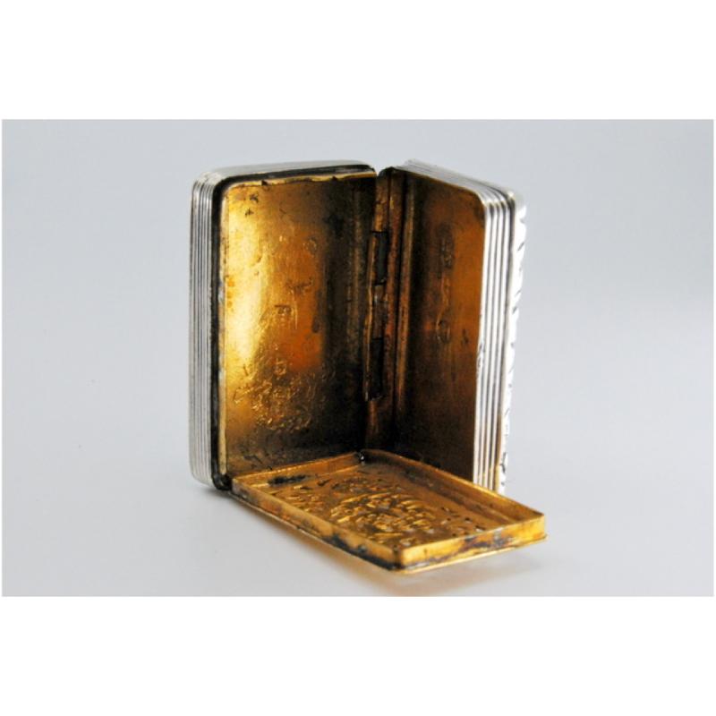 Silver-gold vinaigrette with edge relief and beaded casing, George IV period In Good Condition For Sale In Porto, PT