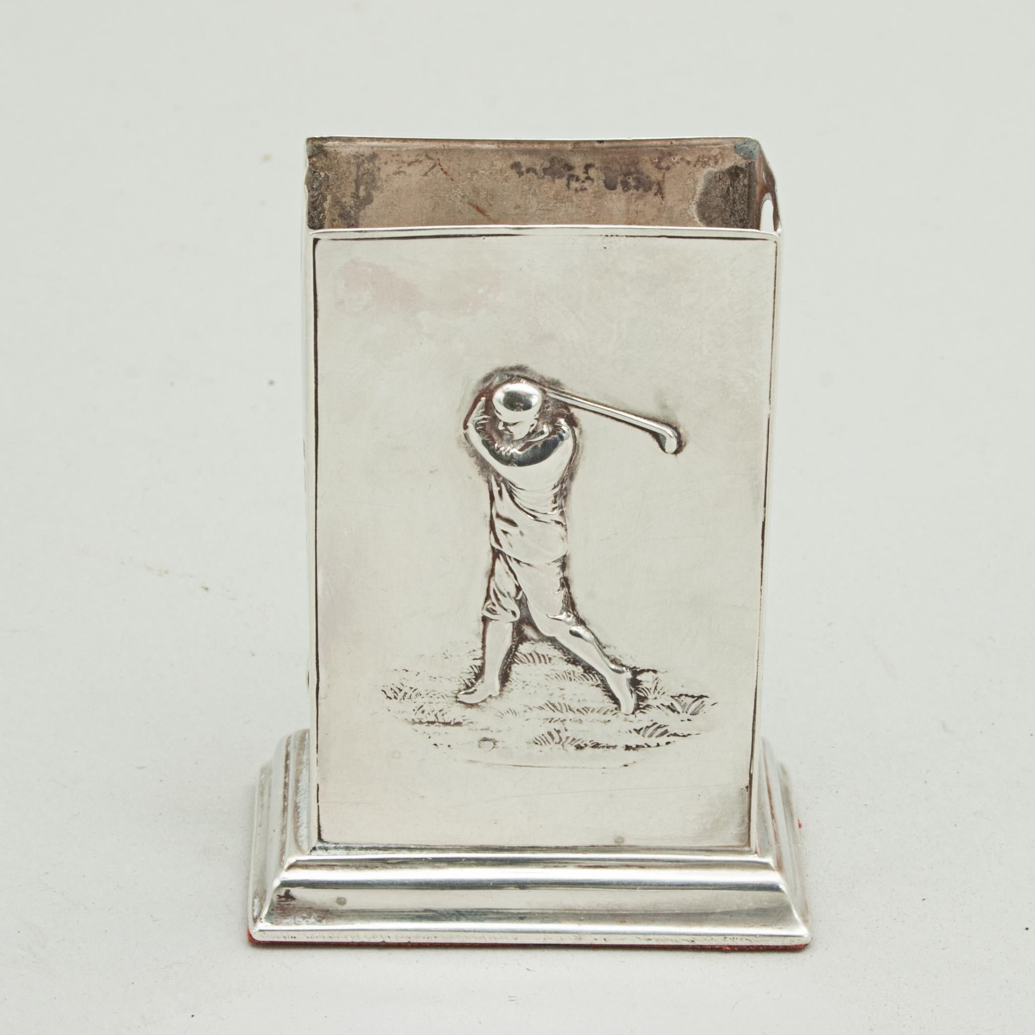 English Silver Golf Matchbox Holder